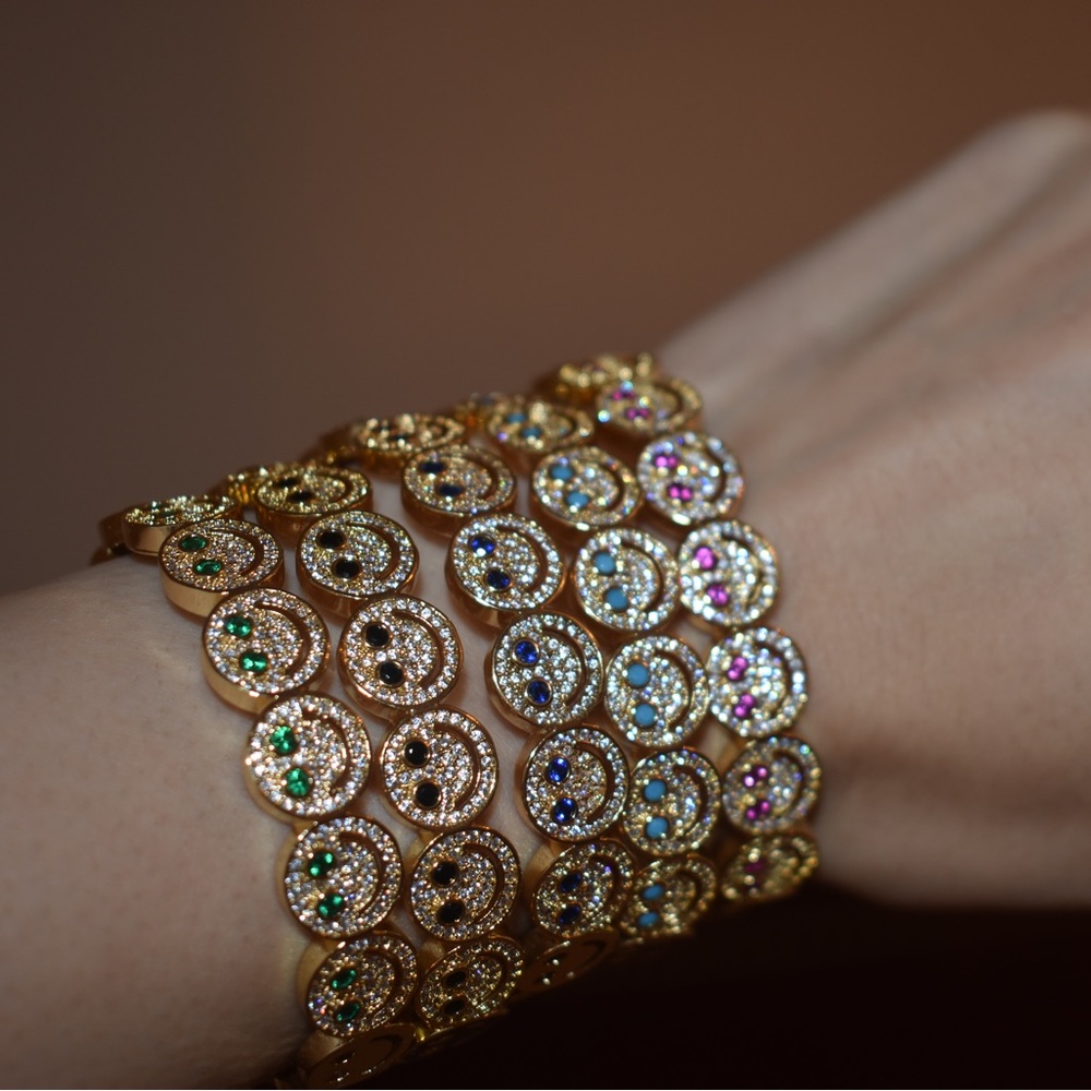 Cubic zirconia smiley adjustable bangles
